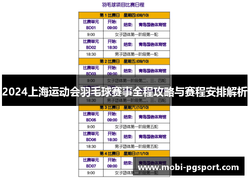 2024上海运动会羽毛球赛事全程攻略与赛程安排解析